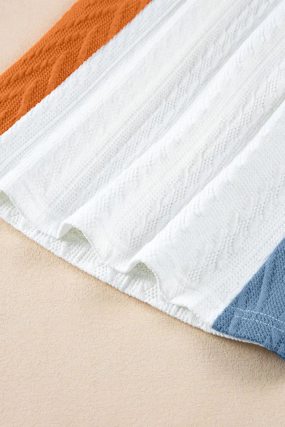 Light Blue Textured Color Block Loose Fit T Shirt - Love Salve